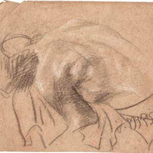 A-090 – Vooroverzittende vrouw zwart wit krijt 188×218